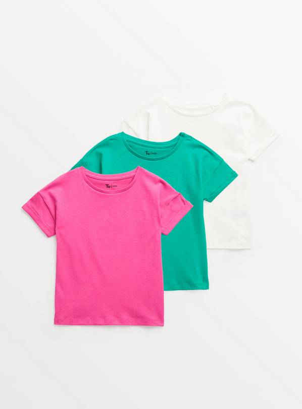 Green, Pink & White Short Sleeve T-Shirts 3 Pack  1-2 years